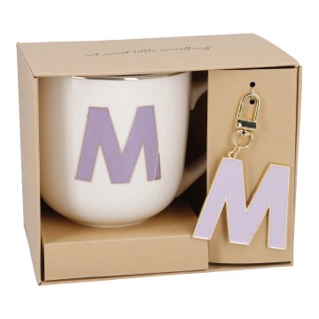 Becher Buchstabe mit Schlüsselanhänger, M/lila, 450 ml