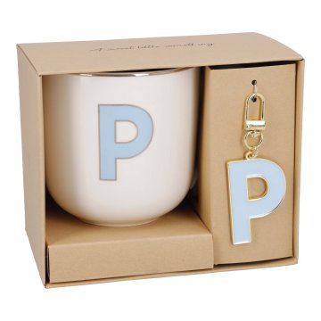 Becher Buchstabe mit Schlüsselanhänger, P/blau, 450 ml