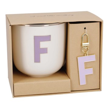 Becher Buchstabe mit Schlüsselanhänger, F/lila, 450 ml
