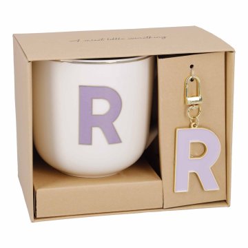 Becher Buchstabe mit Schlüsselanhänger, R/lila, 450 ml