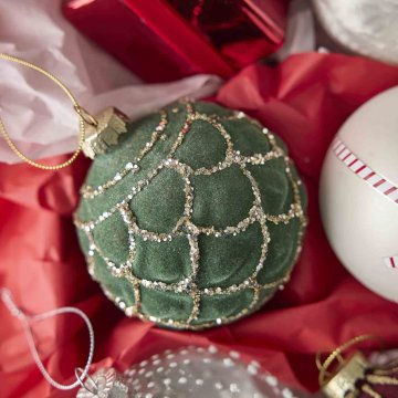 Kugel Samt-Dekor, Tropfen/grün, 8 cm