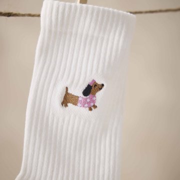 Socken Stick-Motiv, Dackel/rosa, Größe 35-42