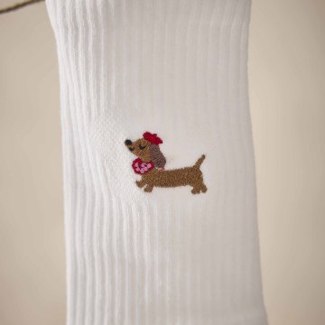 Socken Stick-Motiv, Dackel/rot, Größe 35-42