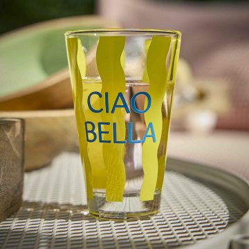 Trinkglas mit Spruch, Ciao Bella/blau, 310 ml
