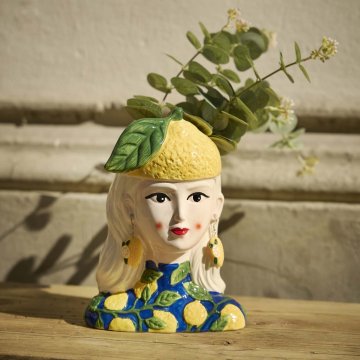 Vase Frauenkopf, Zitrone, 24 cm