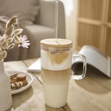 Glas mit Deckel und Strohhalm, klar, 800 ml