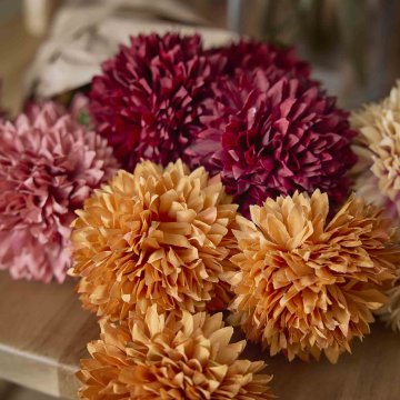 Pompom Herbst mit 3 Blüten, orange, 43 cm