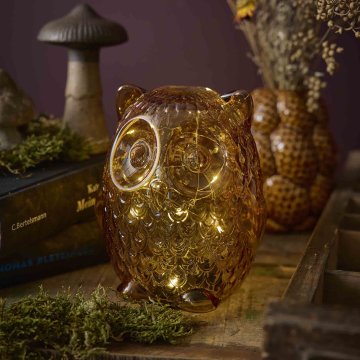 LED-Eule Glas, gelb, 15 cm