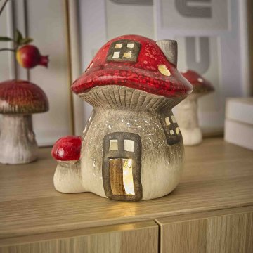 Teelichthalter Pilz-Haus, Pilz an Seite, 18 cm