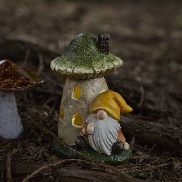 LED-Haus Pilz mit Wichtel, grün, 13 cm