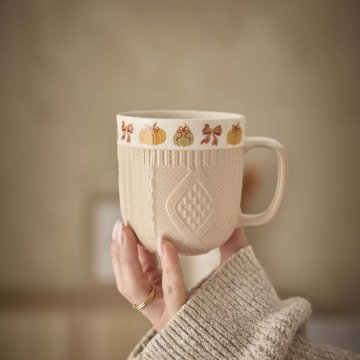 Becher Strick/Herbst, beige, 350 ml