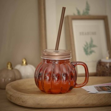 Trinkglas mit Strohhalm, Kürbis/orange, 380 ml