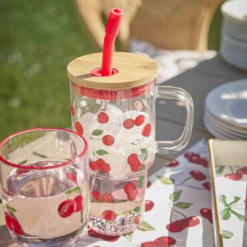 Glas mit Strohhalm Frucht, Kirsche, 750 ml