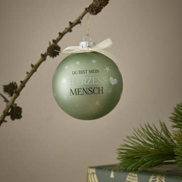 Glaskugel Spruch, Herzensmensch/mint/matt, 10 cm