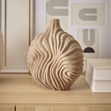 Vase Design, Rippel/taupe, 21.5 x 22 cm