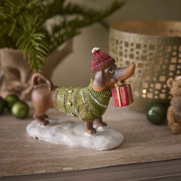 Deko-Hund Weihnachten, Geschenk, 12 cm