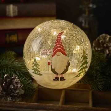 LED-Kugel mit Wichtel-Motiv, Mütze/rot, 14 cm