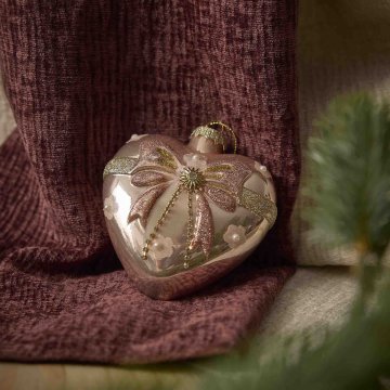 Anhänger Herz mit Schleife, Glitter/rosa, 10 cm