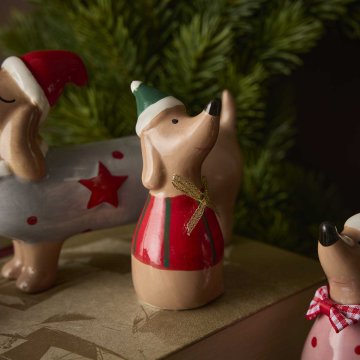 Weihnachtshund, rot/Streifen, 9 cm