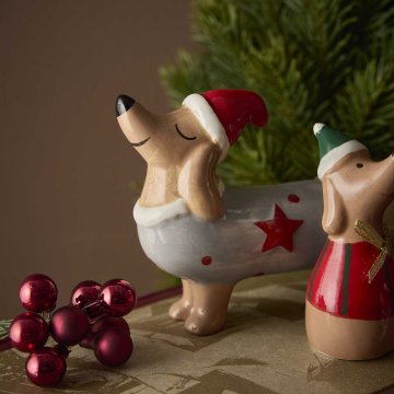 Deko-Hund Weihnachten, grau, 14 cm