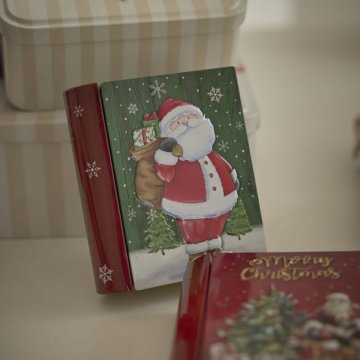 Keksdose Mini-Buch, Weihnachtsmann/Sack, 10 x 12 cm