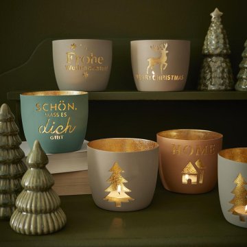Windlicht Spruch/Xmas, Hirsch/sand, 10 x 8.5 cm