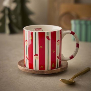 Becher Weihnachten/Streifen, Weihnachtsmann/rot, 380 ml
