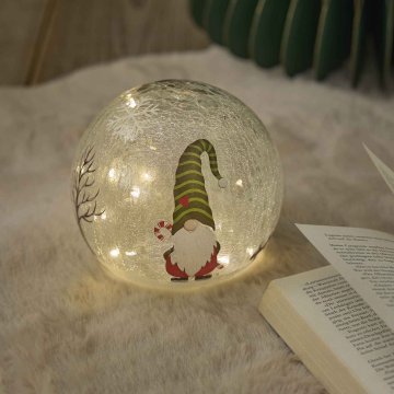 LED-Kugel mit Wichtel-Motiv, Mütze/grün/Herz, 14 cm