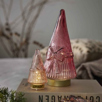 LED-Glastanne mit Schleife, rot, 23 cm