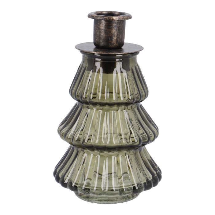 Kerzenständer Glas-Tanne, dunkelgrün/transparent, 12 cm