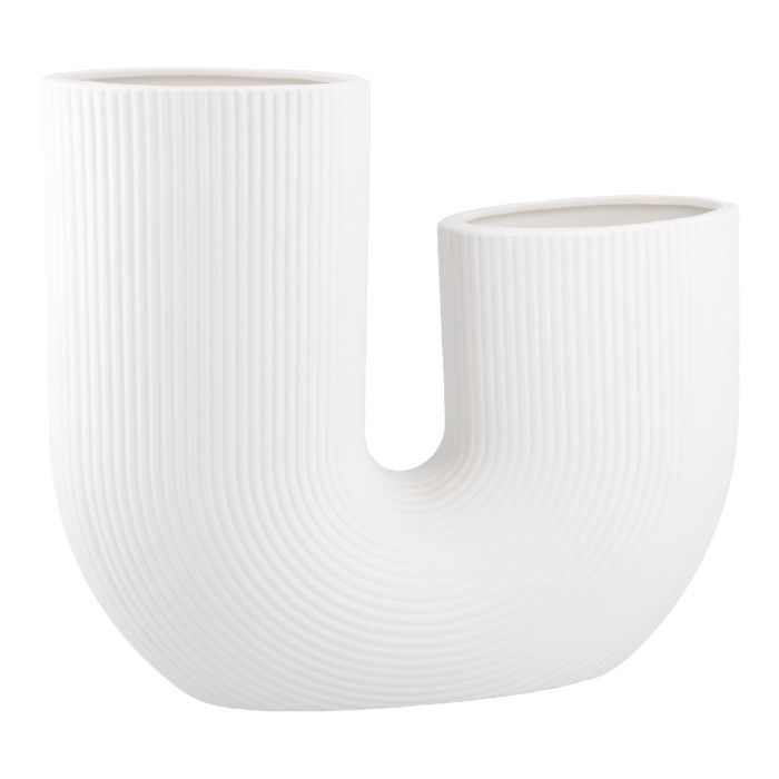 Vase U-Form, geriffelt/weiß-matt, 21 cm