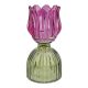 Teelichthalter Tulpe auf Sockel, pink/grün, 16 cm