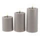 3er Set LED-Kerze, matt/grau, 6x10/12.5/15.5 cm