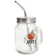 Schraubglas mit Trinkhalm, Dekor/Apfel, 400 ml