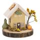 Deko-Haus Herbst auf Holzscheibe, gelb