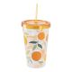 Becher mit Spiral-Trinkhalm, Orangen, 600 ml