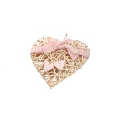Hänger Herz mit Schleife, natur/rosa, 30 cm