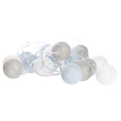 Lichterkette Textilball, weiß/grau/hellblau, 20 LED's