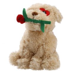 Kuscheltier Hund mit Rose, 25 cm