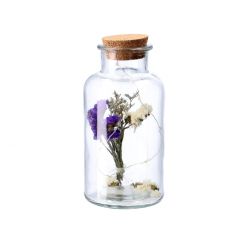 LED-Glas Blume, Korken, lila/weiß, 20 cm