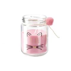 Kerze im Glas, Katze, rosa, 6 x 9 cm