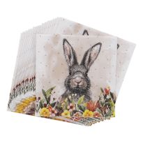 Serviette Hasenkopf mit Blumenbeet, 20 Stück