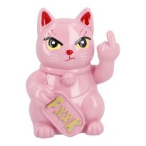 Spardose Katze mit Stinkefinger, rosa, 15.5 cm