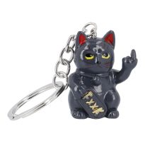 Schlüsselanhänger Katze mit Stinkefinger, schwarz