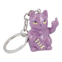 Schlüsselanhänger Katze mit Stinkefinger, lila