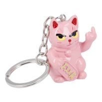 Schlüsselanhänger Katze mit Stinkefinger, pink