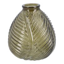 Flaschenvase Blatt, dunkelgrün/bauchig, 13 cm