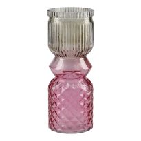 Vase Duo, Rillen/Rauten, dunkelgrün/pink, 18 cm