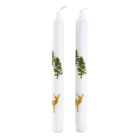 2er Set Stabkerze Weihnachten, Hirsch/Tanne, 24 cm