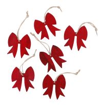 6er Set Anhänger Holz, Schleife, rot